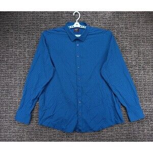 UNTUCKit Shirt Mens 3XL Tall Blue Geometric Print Performance Long Sleeve Casual